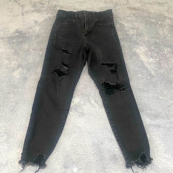 American Eagle 🦅 Curvy Super Hi-Rise Jegging Crop Jeans Size 6 Short Distressed - Picture 1 of 9